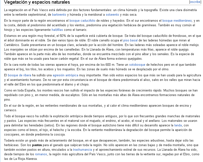 Vegetación y espacios naturales del País Vasco | Recurso educativo 42994
